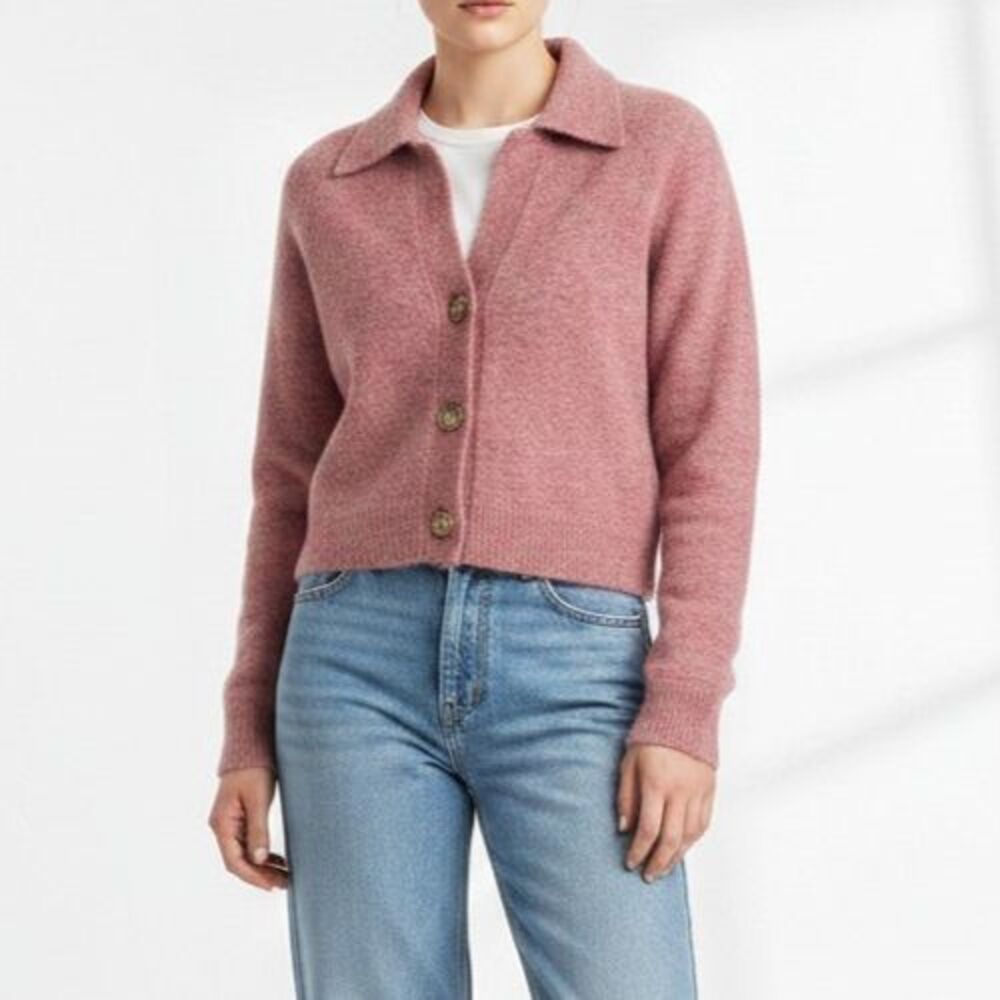 Seed Heritage Alpaca Blend Cardigan Sweater Women XXS Pink Long Sleeve V-neck